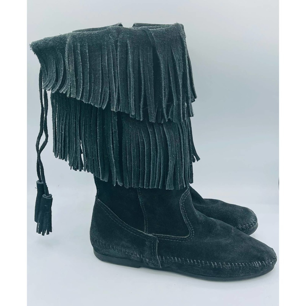 Minnetonka 2-Layer Fringe Boot Size 7 Women's Bla… - image 7